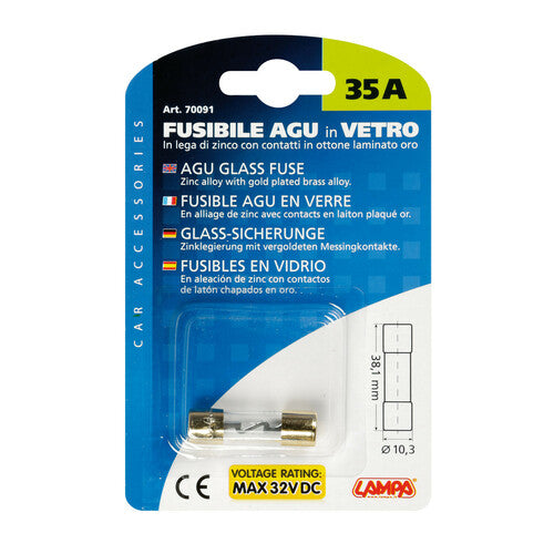 Lámpara de fusible de vidrio AGU, 12/32 V - 35 A 70091