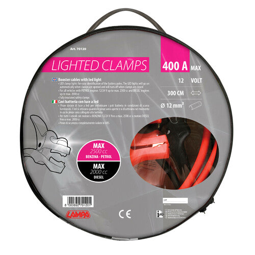 Batteriekabel mit isolierten Klemmen, 12 V – 300 cm – 400 A – 12 mm