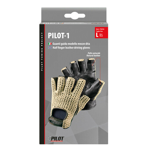 Pilot -1, guantes de conducción de medio dedo - L - Negro