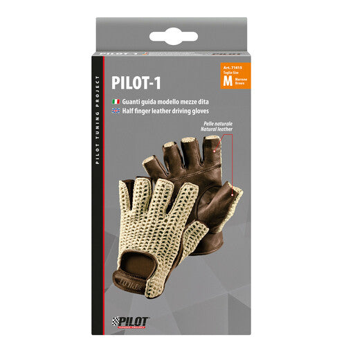 Pilot -1, guanti guida mezze dita - M - Marrone
