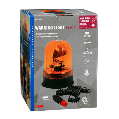 Lampa RH-2, luz de advertencia halógena con base magnética y ventosa, 12/24V 73001