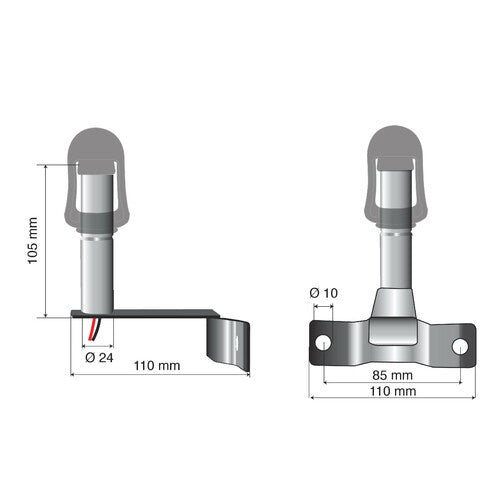 Fix-7 Staffa con perno e spinotto DIN per luce di segnalazione attacco tubolare 73016