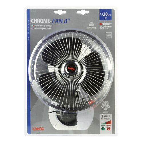 Chrome-fan lamp, 8" suction cup fan - 12V