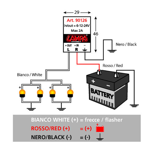 Blinkerlampe, elektronisches Intervalllicht - 6/12/24 V - 2 A 90126