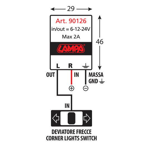 Lampa Flasher, intermittenza elettronica - 6/12/24V - 2A