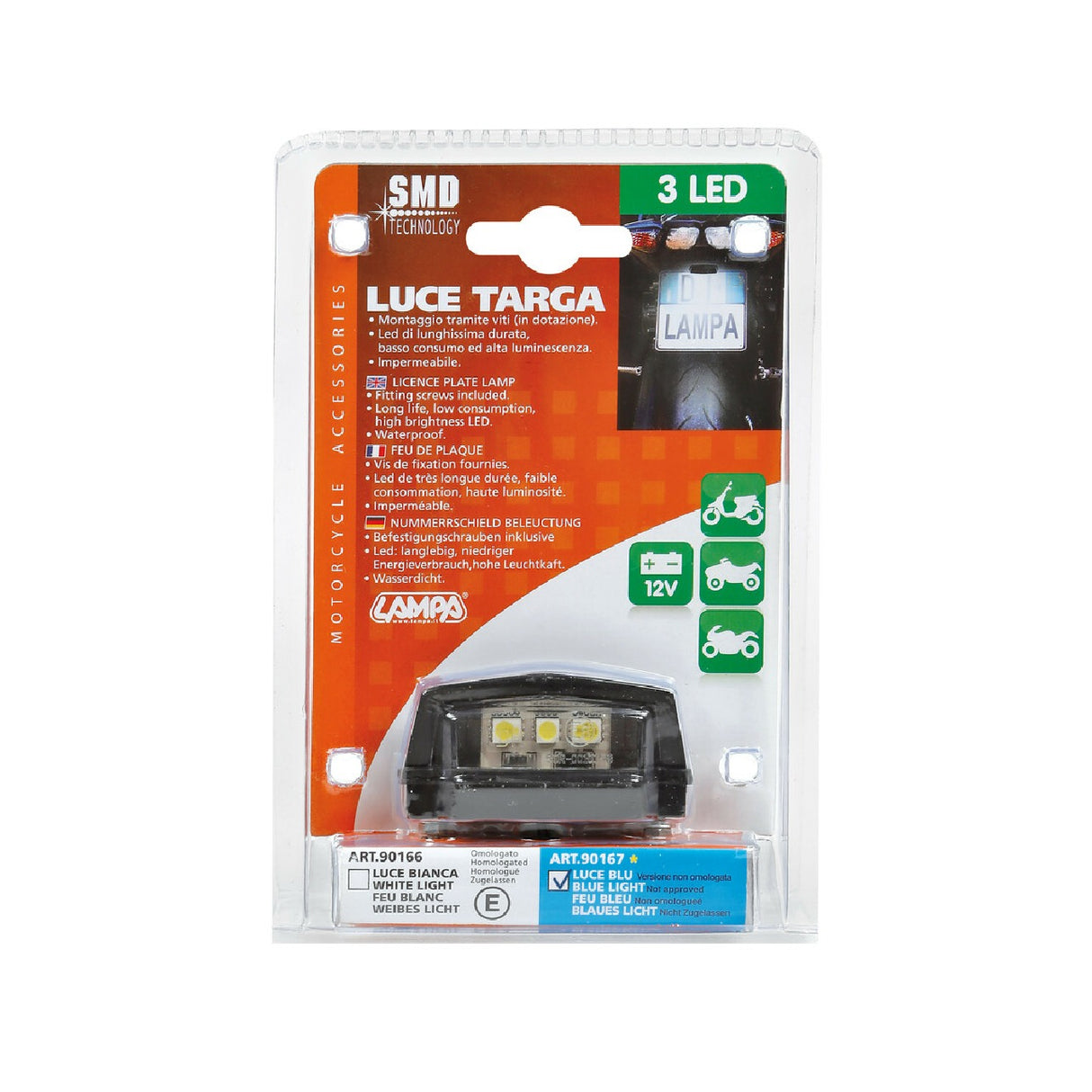 3 LED SMD Motorcycle License Plate Light - Blue