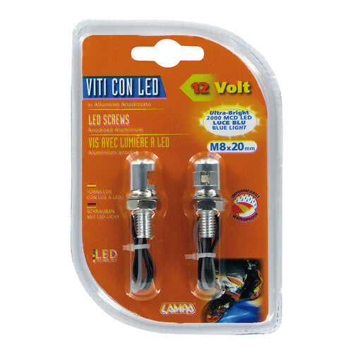 Lamp Set of 2 Screws with Blue LED Light - Aluminum