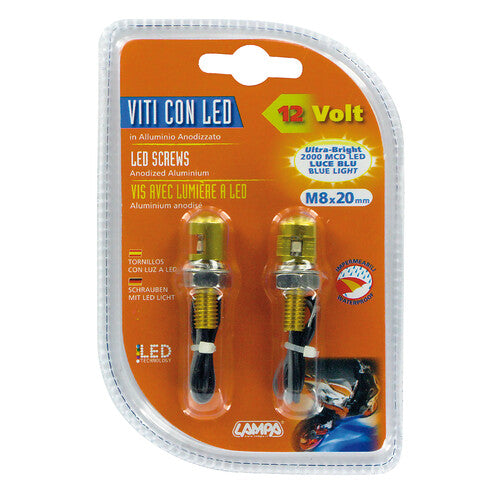 Juego de 2 lámparas de tornillos con luz LED azul - Dorada 90177