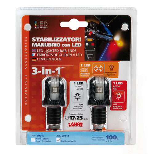 Lampa Stabilizzatori manubrio moto con Led, 12V - Carbon
