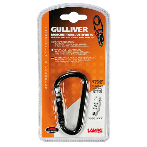 Gulliver Lamp, Anti-Theft Carabiner - Black