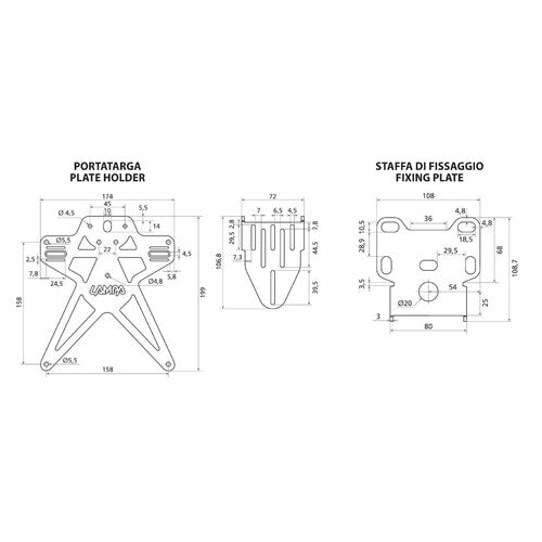 Lampa Aero-X Evo 2, portamatrÃculas italiano con altura e inclinación regulables 91642