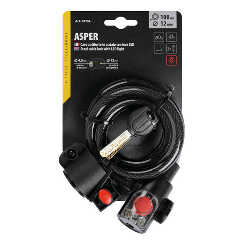 Lampa Asper, cavo antifurto in acciaio con luce Led - 12 mm - 100 cm