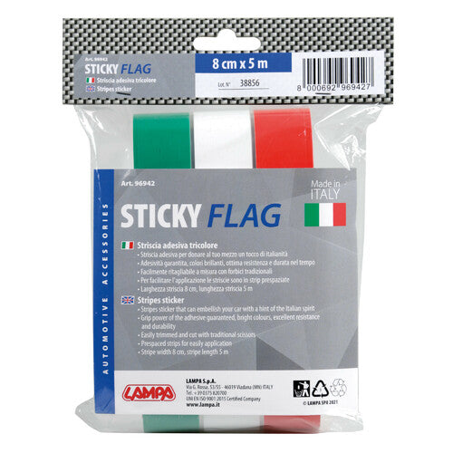 Lámpara de bandera adhesiva, franja tricolor italiana en rollo - 8 x 500 cm 96942