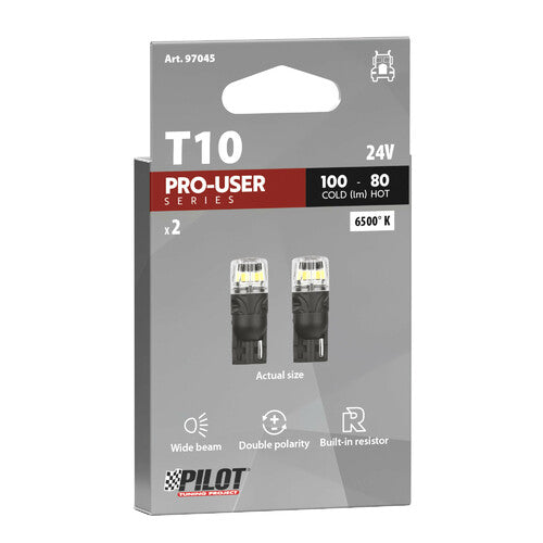 Pilot 24V Pro-User Series - (T10) - W2.1x9.5d - 2 uds - Caja - Blanco - Doble polaridad - Resistencia incorporada