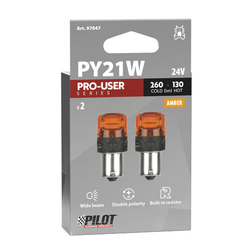 Pilot 24V Pro-User Series - (PY21W) - BAU15s - 2 uds - Caja - Naranja - Doble polaridad - Resistencia incorporada