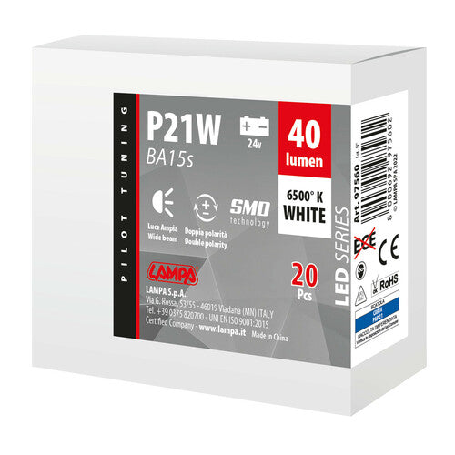 Pilot 24V Led Series - 4 SMD x 1 chip - (P21W) - BA15s - 20 pz - Scatola - Bianco - Doppia polarità