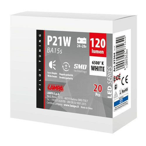 Pilot 24/28V Led Series - 8 SMD x 1 chip - (P21W) - BA15s - 20 pz - Scatola - Bianco - Doppia polaritÃ