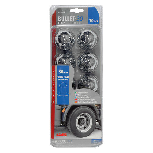 Lampa Chromed ABS bolt covers - 30 mm - Set of 10 pcs 7646