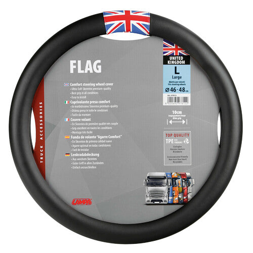 UK Flag Lamp, Skeentex Steering Wheel Cover - L - Diameter 46/48 cm