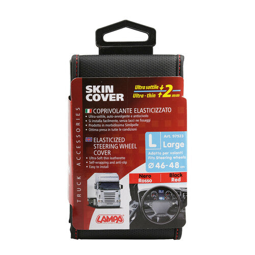 Lampa Skin-Cover, elastischer Lenkradbezug aus Skeentex Schwarz/Rot, Größe L 46/48 cm