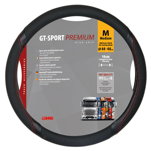 Lampa GT-Sport, Skeentex Steering Wheel Cover - M - 44/46 cm - Black/Red
