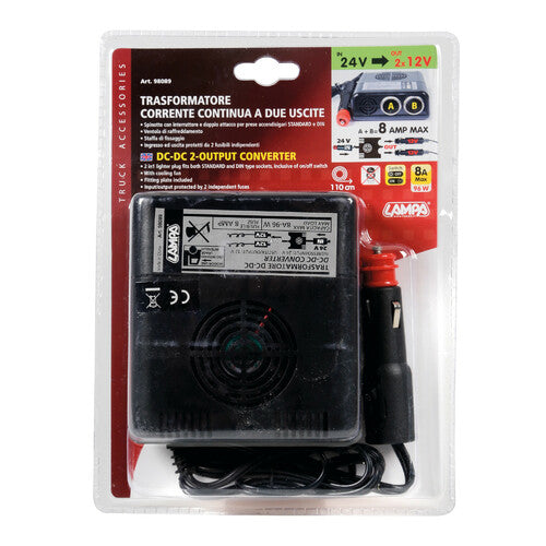 Lampenstromwandler mit zwei Ausgängen 24V > 12V - 8A 98089