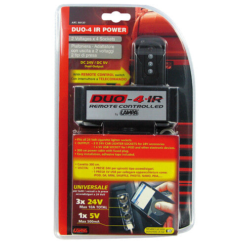 Lampa Duo-4, presa corrente tripla, USB, telecomando, 24V 98137