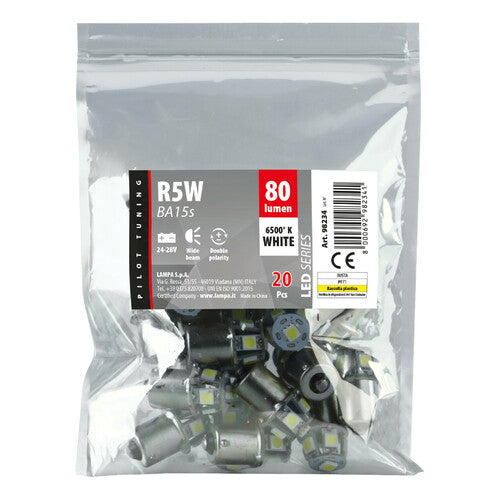 24/28V Hyper-Led 18 6 SMD x 3 chips R5W BA15s 20 pz Busta Bianco Doppia polarità 98234