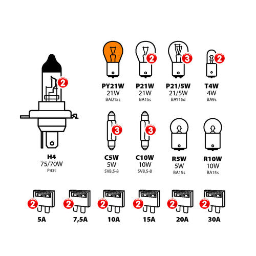 Lampa Kit lampade di ricambio 30 pz, alogena 2xH4 - 24V 98266