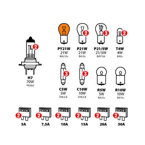 Lampenset, 30 Ersatzlampen, Halogen 2xH7 - 24V 98267