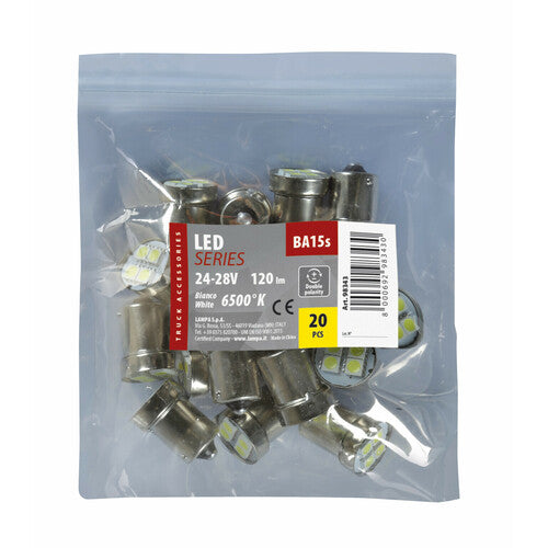Piloto 24/28V Hyper-Led 12 12 Smd x 1 chip R5W BA15s 20 uds Sobre blanco