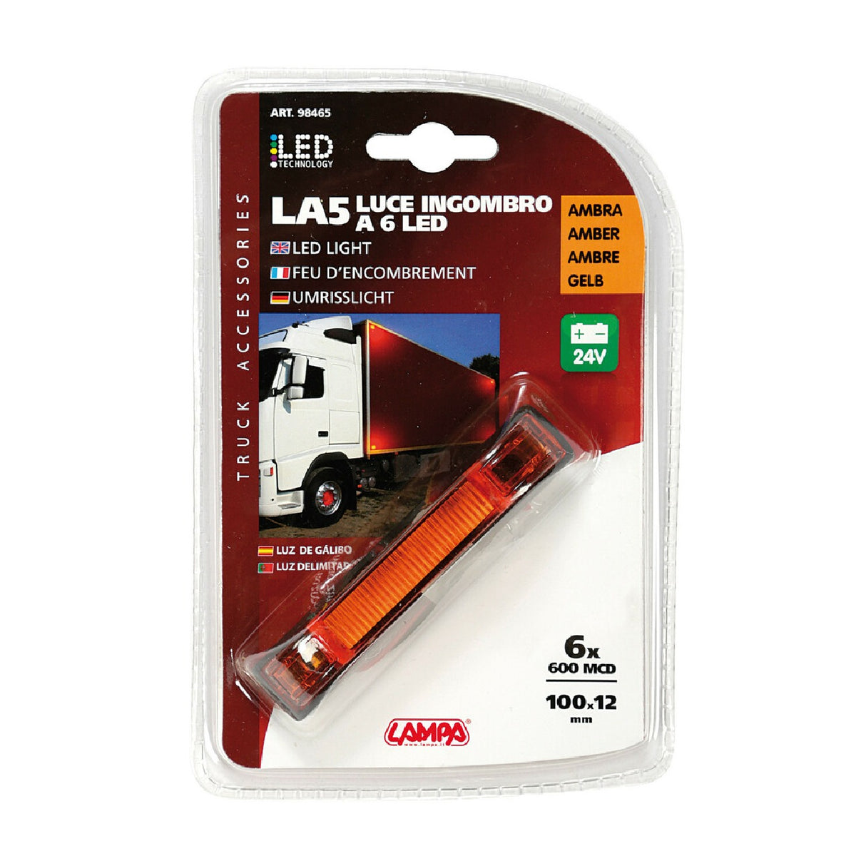 6 LED Clearance Light, 24V - Orange