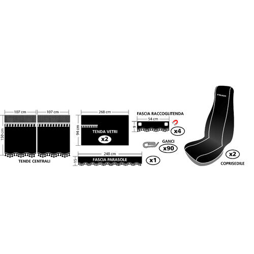 Melissa Mikrofaser-LKW-Vorhang- und Sitzbezugset – Schwarz