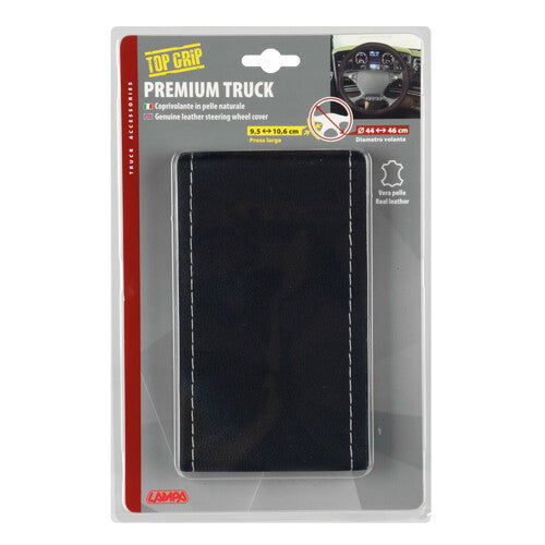 Lampa Premium LKW-Lenkradbezug aus Leder - M - 44/46 cm - Schwarz/Silber