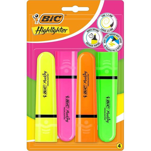 Bic Highlighter Flat, resaltadores fluorescentes, paquete de 4 colores BIC517952