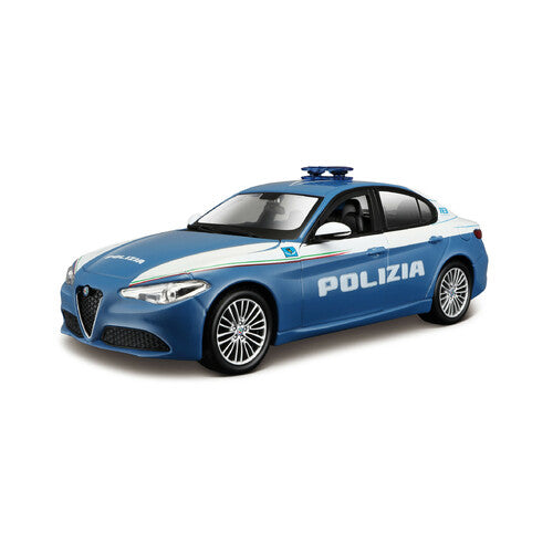Coches de policía Burago, Alfa Romeo Giulia / Stelvio surtido, Burago, escala 1:24, caja expositora