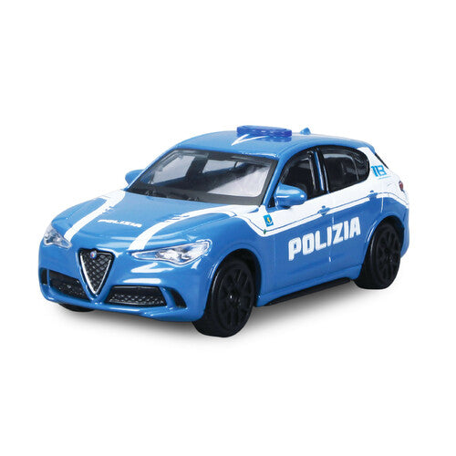 Coches de policía Burago, Alfa Romeo Giulia / Stelvio surtido, Burago, escala 1:24, caja expositora