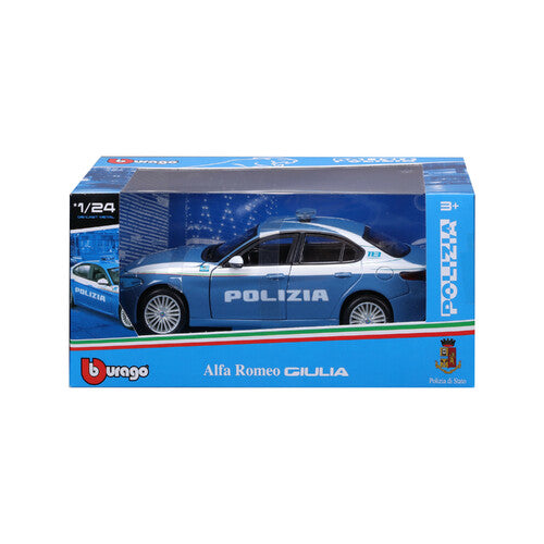 Coches de policía Burago, Alfa Romeo Giulia / Stelvio surtido, Burago, escala 1:24, caja expositora
