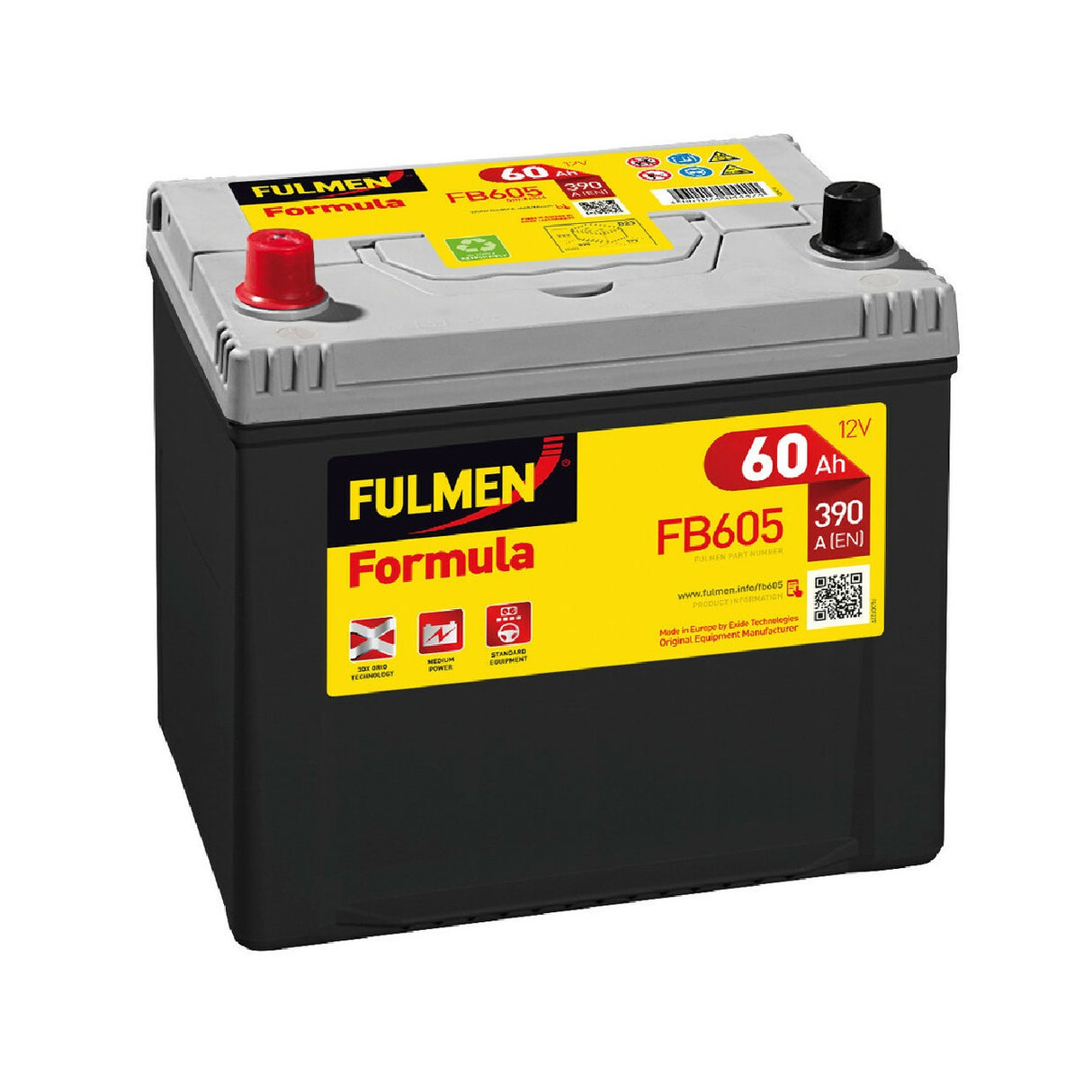 Fulmen FB605 12V Formula Car Battery 60 Ah 390 A