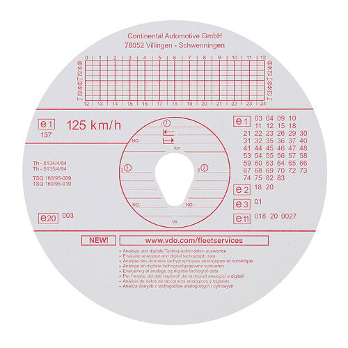 Juego original Kienzle de 100 discos de tacógrafo homologados - 125 km/h