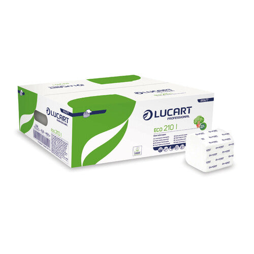 Papel higiénico Lucart Eco 210 interplegado - 2 capas, blanco gofrado, 210 hojas - Paquete de 40 paquetes L811A77