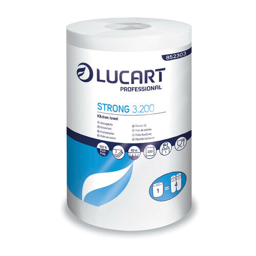 Papel secamanos Lucart Professional Strong 3.200, 20,8x25 cm, 3 capas, 200 servicios, apto para uso alimentario L852303