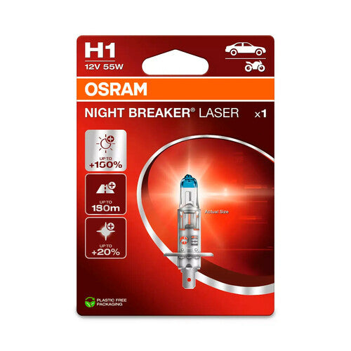Láser Osram Night Breaker de 12 V - H1 - 55 W - P14,5s - 1 unidad - Caja