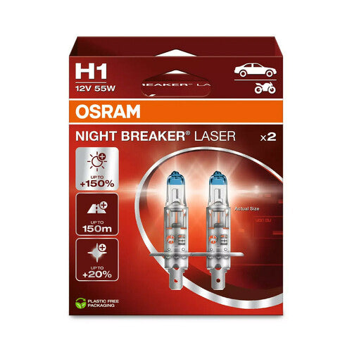 Osram 12V Night Breaker Laser - H1 - 55W - P14,5s - 2 Stk. - Faltschachtel