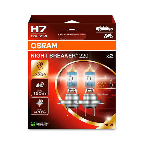 Osram 12V Night Breaker 220 - H7 - 55W - PX26d - 2 Stück - Box