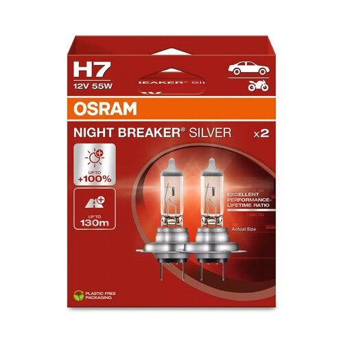 Osram Night Breaker Silver de 12 V - H7 - 55 W - PX26d - 2 unidades - Caja
