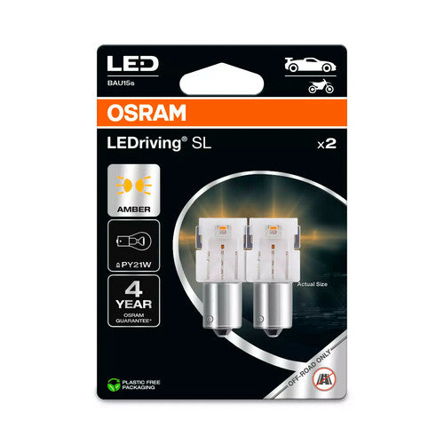 Osram 12V LEDriving SL - (PY21W) - 1W - BAU15s - 2 Stück - Box - Orange