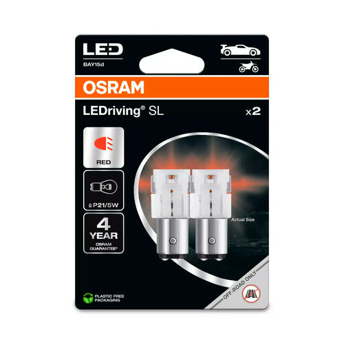 Osram 12V LEDriving SL - (P21/5W) - 1W - BAY15d - 2 uds - Caja - Rojo