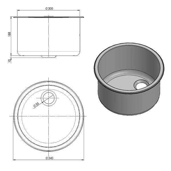 Fregadero cilíndrico de acero inoxidable de 330 mm LVL417 - Fregadero redondo para autocaravanas LVL417