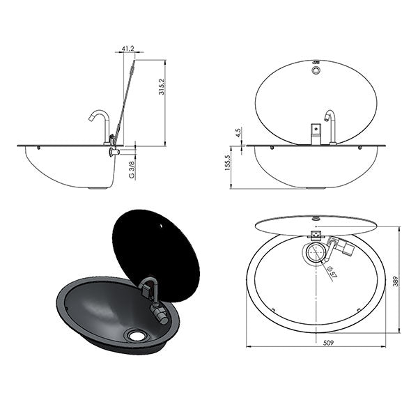 Lavello circolare a scomparsa con rubinetto LVL450